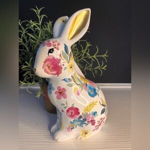 Laura Ashley Floral Ceramic Bunny Figurine Shabby Chic Spring Decor NWT